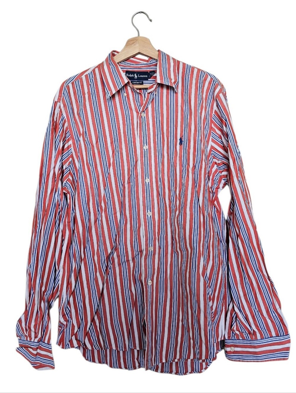 Vintage Ralph Lauren 100% Cotton Red, White & Blue Striped Button-Down Shirt